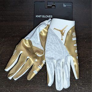 Nike Jordan Vapor Knit 4.0 White Metallic Gold Football Gloves Men's Large BNWT